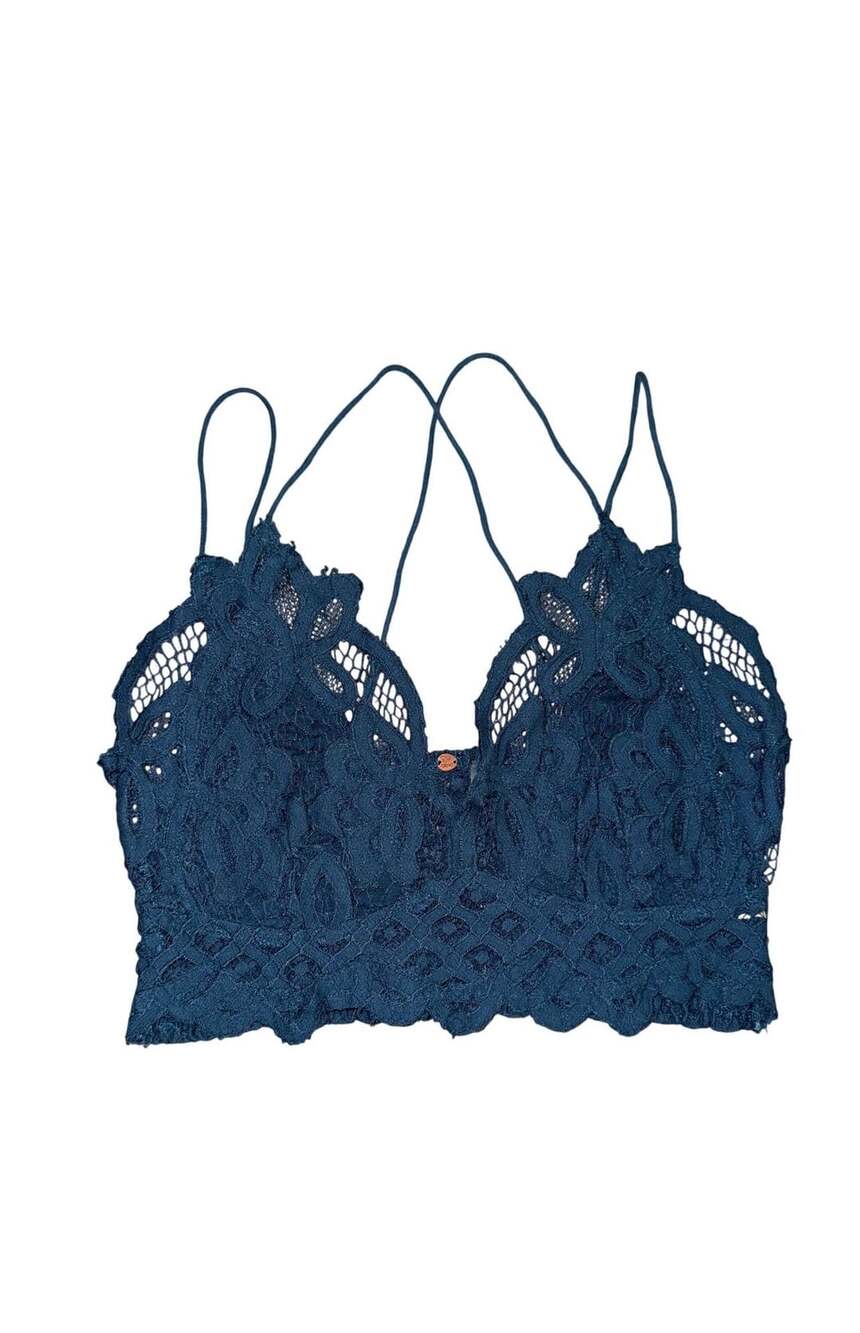 Free People FP One Bralette Size M/M Blue Lace Strappy Crop Top